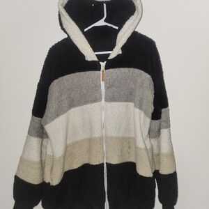 Amazon Women's Striped Hoodie - Black, Gray, Cream Size XXL